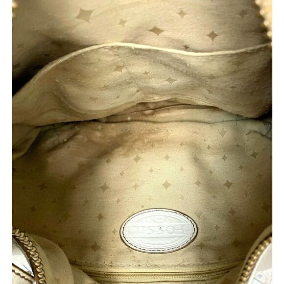 VINTAGE FOSSIL IVORY GENUINE LEATHER MEDIUM HOBO TOTE SHOULDER BAG HANDBAG PURSE - Picture 10 of 11